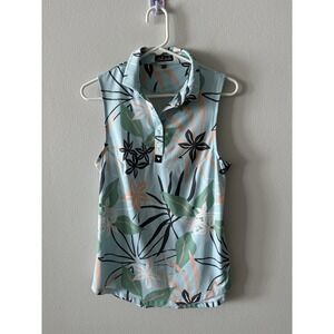 Bad Birdie Sleeveless Polo Shirt Womens Medium Floral Golf Tropical Print Top